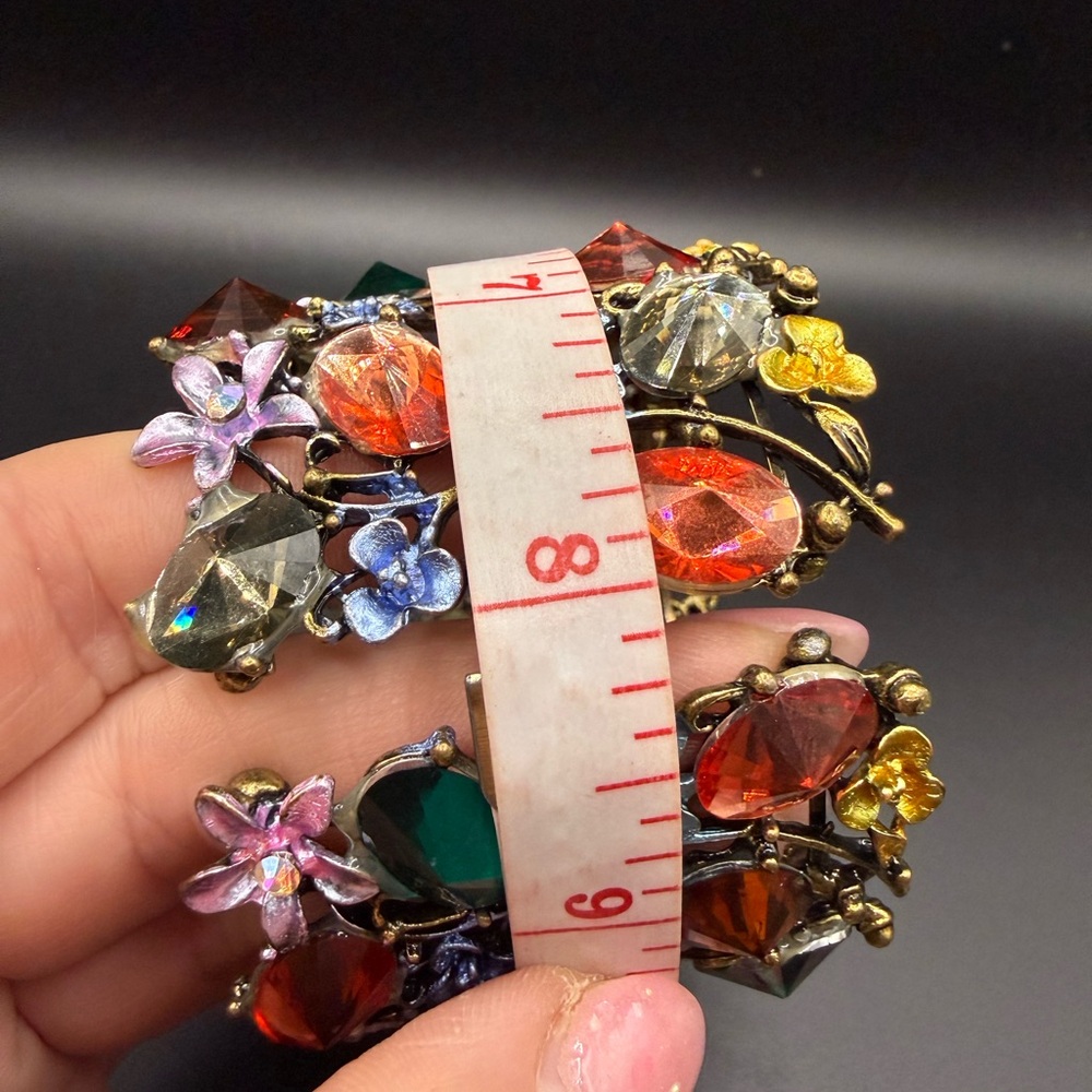 Vintage Inspired Floral Multicolor Crystal Cuff Bracelet - Women Jewelry - Picture 4 of 4